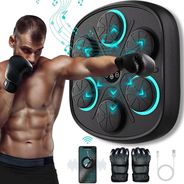 2024 New Smart Music Boxing Machine with Boxing Gloves Wall Mounted Smart Bluetooth Music Boxing Trainer with LED Electronic Focus Agility Training Digital Boxing for Adults and Kids